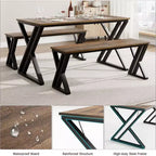 Set Tavolo da Pranzo con Panca per 4, Set Tavolo da Cucina con 2 Panche, Struttura in Metallo, Salvaspazio per Cucina, Sala da Pranzo, Appartamento