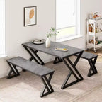 Set Tavolo da Pranzo con Panca per 4, Set Tavolo da Cucina con 2 Panche, Struttura in Metallo, Salvaspazio per Cucina, Sala da Pranzo, Appartamento