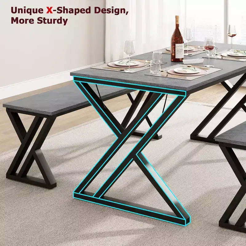 Set Tavolo da Pranzo con Panca per 4, Set Tavolo da Cucina con 2 Panche, Struttura in Metallo, Salvaspazio per Cucina, Sala da Pranzo, Appartamento
