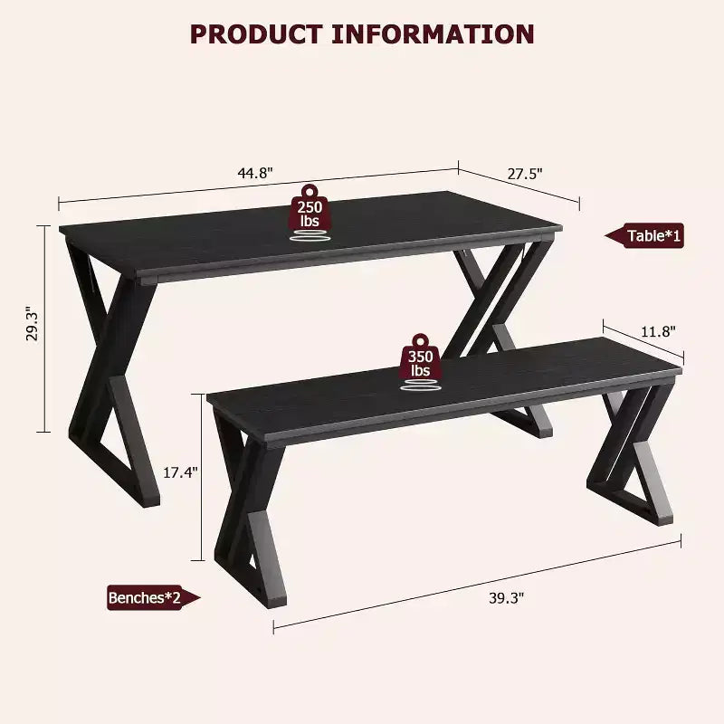 Set Tavolo da Pranzo con Panca per 4, Set Tavolo da Cucina con 2 Panche, Struttura in Metallo, Salvaspazio per Cucina, Sala da Pranzo, Appartamento