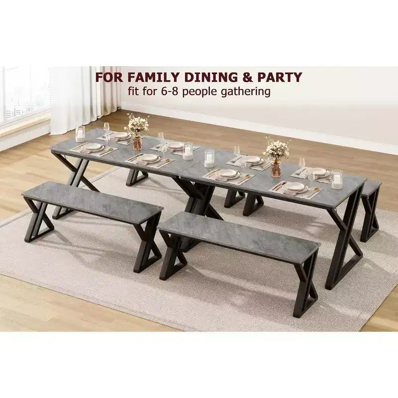 Set Tavolo da Pranzo con Panca per 4, Set Tavolo da Cucina con 2 Panche, Struttura in Metallo, Salvaspazio per Cucina, Sala da Pranzo, Appartamento