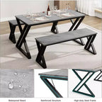 Set Tavolo da Pranzo con Panca per 4, Set Tavolo da Cucina con 2 Panche, Struttura in Metallo, Salvaspazio per Cucina, Sala da Pranzo, Appartamento