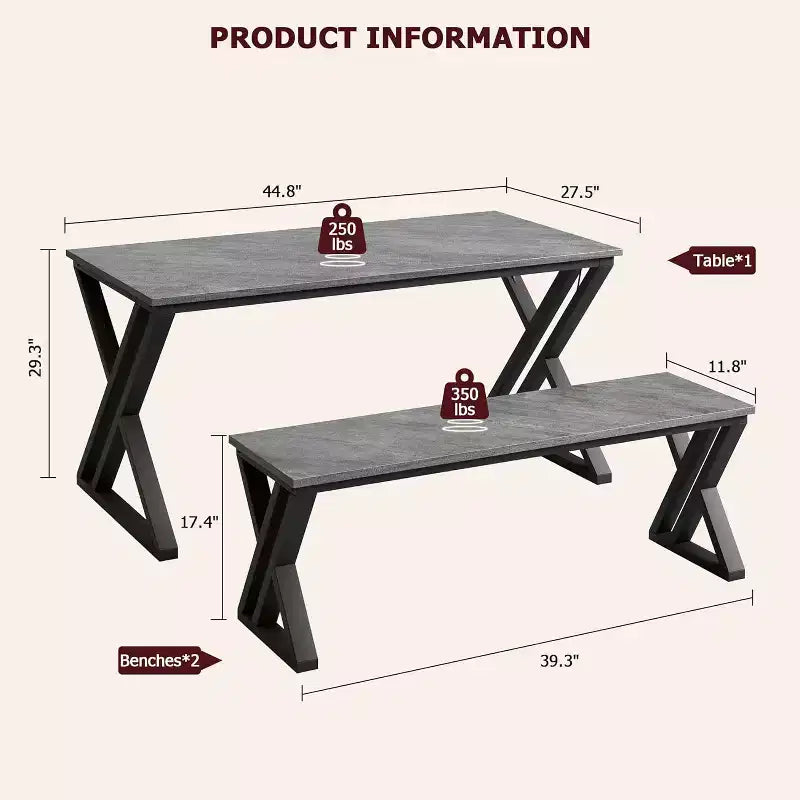 Set Tavolo da Pranzo con Panca per 4, Set Tavolo da Cucina con 2 Panche, Struttura in Metallo, Salvaspazio per Cucina, Sala da Pranzo, Appartamento