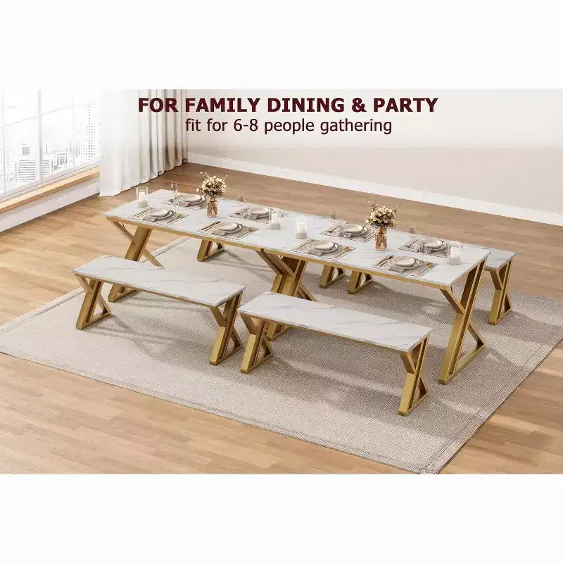 Set Tavolo da Pranzo con Panca per 4, Set Tavolo da Cucina con 2 Panche, Struttura in Metallo, Salvaspazio per Cucina, Sala da Pranzo, Appartamento