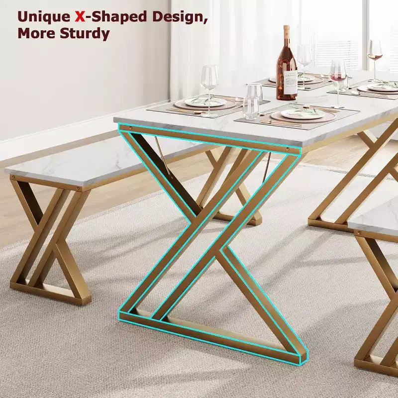 Set Tavolo da Pranzo con Panca per 4, Set Tavolo da Cucina con 2 Panche, Struttura in Metallo, Salvaspazio per Cucina, Sala da Pranzo, Appartamento