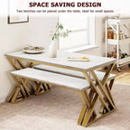 Set Tavolo da Pranzo con Panca per 4, Set Tavolo da Cucina con 2 Panche, Struttura in Metallo, Salvaspazio per Cucina, Sala da Pranzo, Appartamento