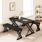 Set Tavolo da Pranzo con Panca per 4, Set Tavolo da Cucina con 2 Panche, Struttura in Metallo, Salvaspazio per Cucina, Sala da Pranzo, Appartamento