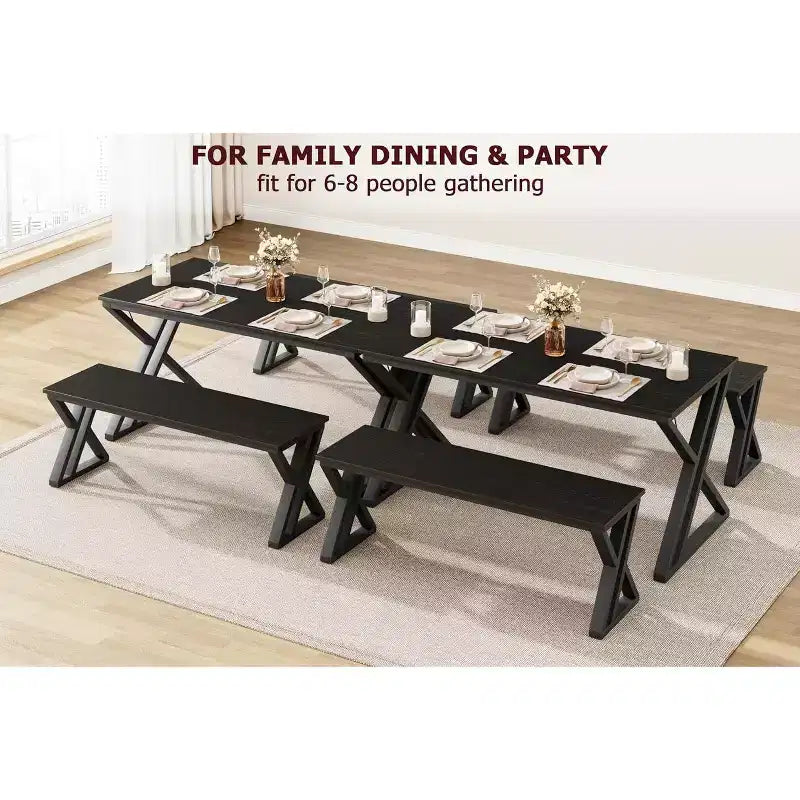 Set Tavolo da Pranzo con Panca per 4, Set Tavolo da Cucina con 2 Panche, Struttura in Metallo, Salvaspazio per Cucina, Sala da Pranzo, Appartamento