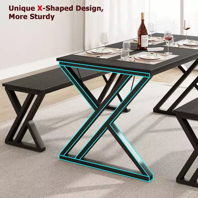 Set Tavolo da Pranzo con Panca per 4, Set Tavolo da Cucina con 2 Panche, Struttura in Metallo, Salvaspazio per Cucina, Sala da Pranzo, Appartamento