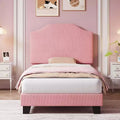 Twin Size Velvet Bed Frame, with Soft Corduroy Upholstered, Durable Wooden Slats and Noise Free Support, No Box Spring Needed, Pink