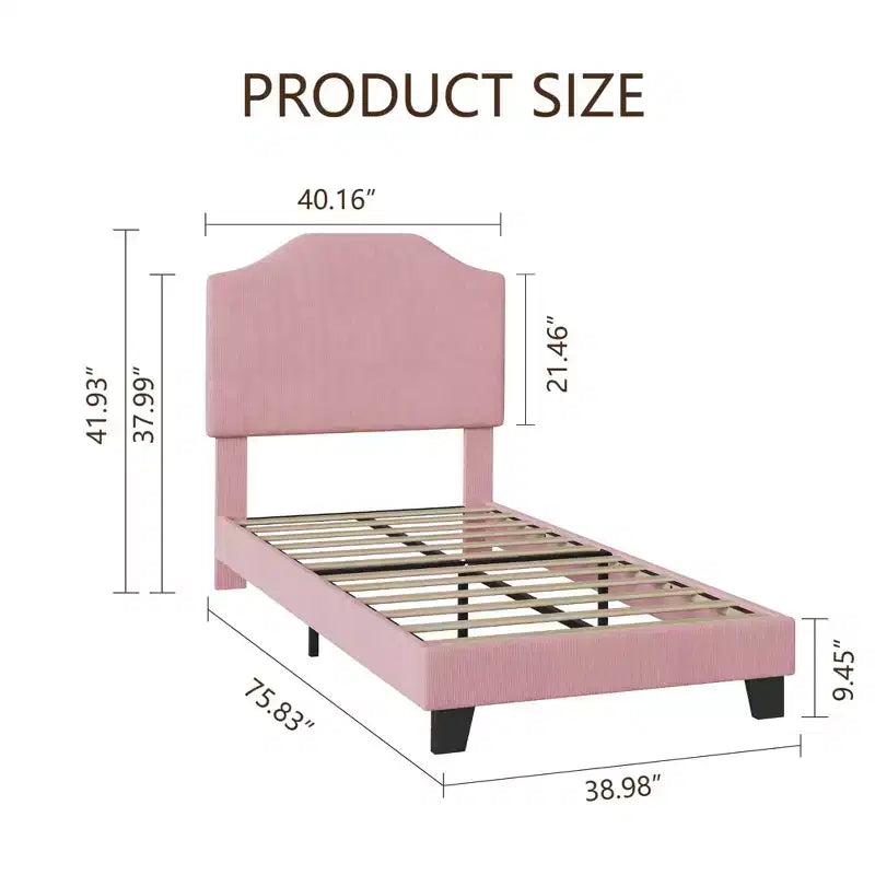 Struttura Letto Singolo in Velluto, con Morbido Rivestimento in Velluto a Coste, Robuste Doghe in Legno e Supporto Silenzioso, Nessuna Molla Richiesta, Rosa