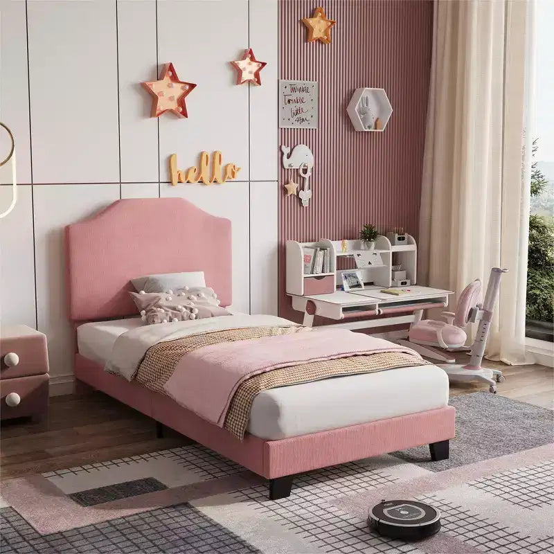 Struttura Letto Singolo in Velluto, con Morbido Rivestimento in Velluto a Coste, Robuste Doghe in Legno e Supporto Silenzioso, Nessuna Molla Richiesta, Rosa