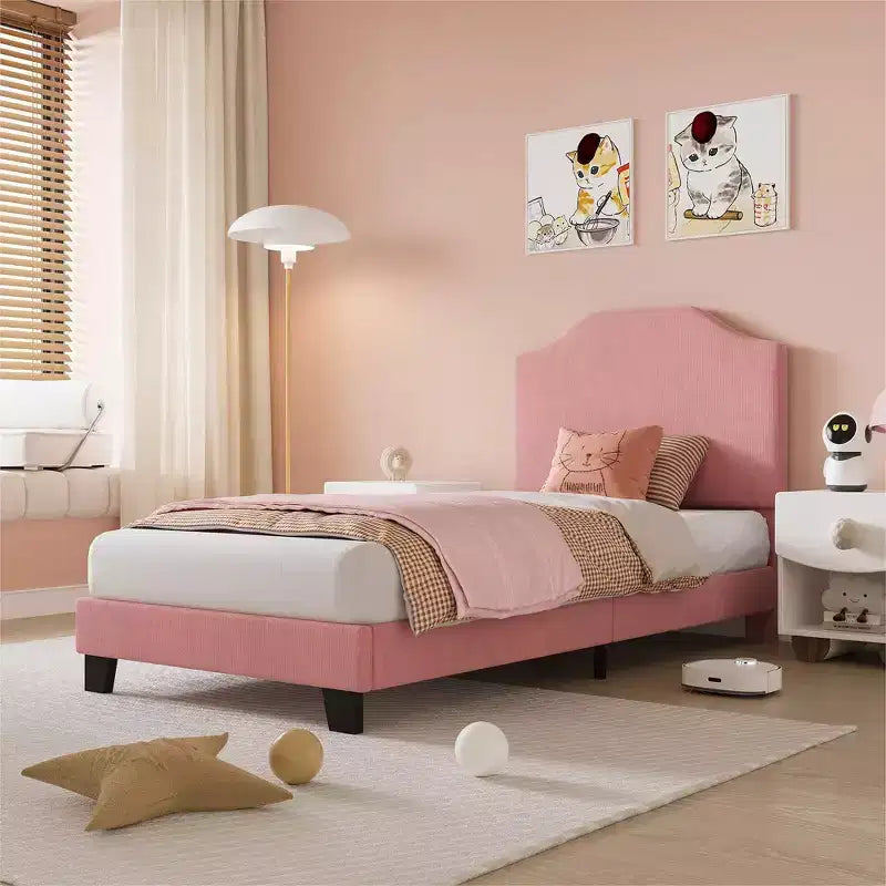 Struttura Letto Singolo in Velluto, con Morbido Rivestimento in Velluto a Coste, Robuste Doghe in Legno e Supporto Silenzioso, Nessuna Molla Richiesta, Rosa