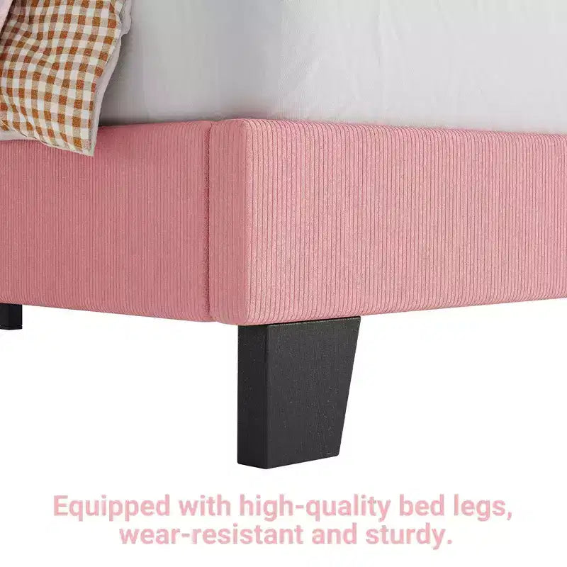 Struttura Letto Singolo in Velluto, con Morbido Rivestimento in Velluto a Coste, Robuste Doghe in Legno e Supporto Silenzioso, Nessuna Molla Richiesta, Rosa