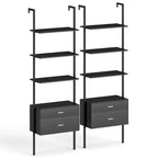 Costway Scaffale a Scala 2 Pezzi con Ripiani per Libreria Montato a Parete con 4 Ripiani Aperti Nero