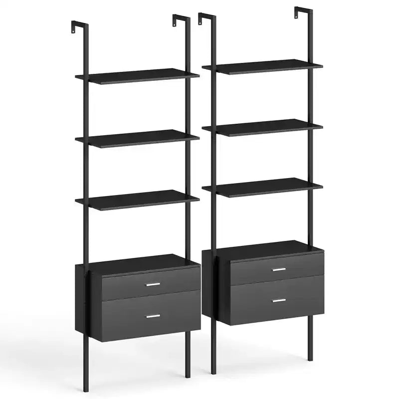 Costway Scaffale a Scala 2 Pezzi con Ripiani per Libreria Montato a Parete con 4 Ripiani Aperti Nero