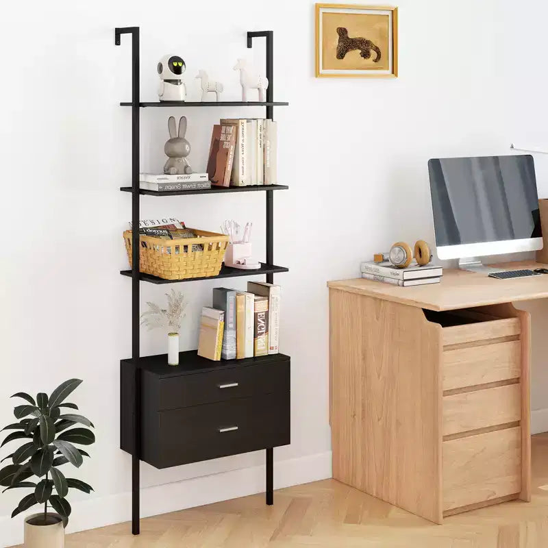 Costway Scaffale a Scala 2 Pezzi con Ripiani per Libreria Montato a Parete con 4 Ripiani Aperti Nero