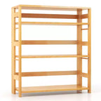 Costway Scaffale a 4 Ripiani con Struttura in Legno di Caucciù e Kit Antiribaltamento