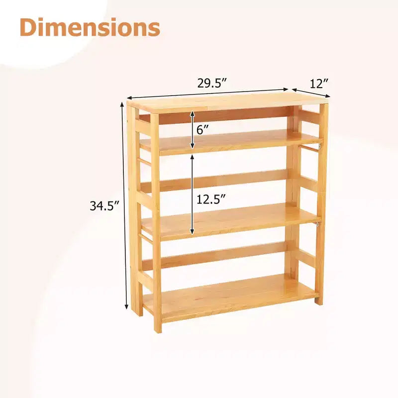Costway Scaffale a 4 Ripiani con Struttura in Legno di Caucciù e Kit Antiribaltamento