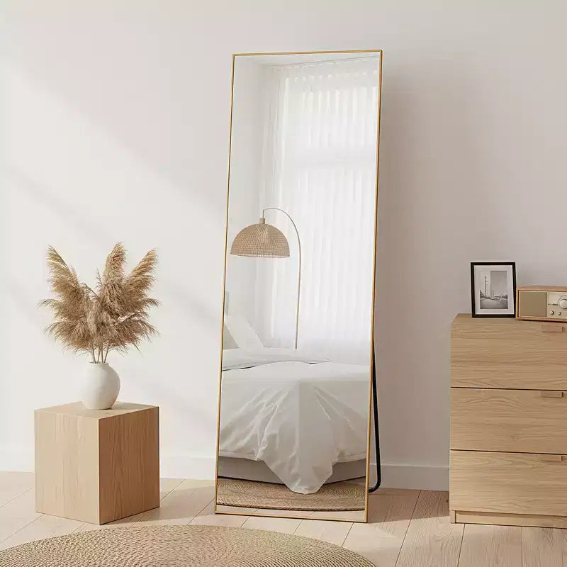 MAYEERTY 56 inch Rectangle Full Length Mirror Aluminum Alloy Frame Floor Length with Stand for Living room Gold