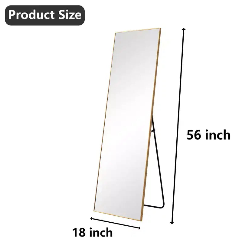 MAYEERTY 56 inch Rectangle Full Length Mirror Aluminum Alloy Frame Floor Length with Stand for Living room Gold