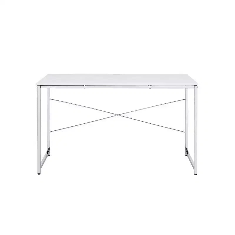 Scrivania Royal Hampton con gambe incrociate a X e finitura cromata, bianca