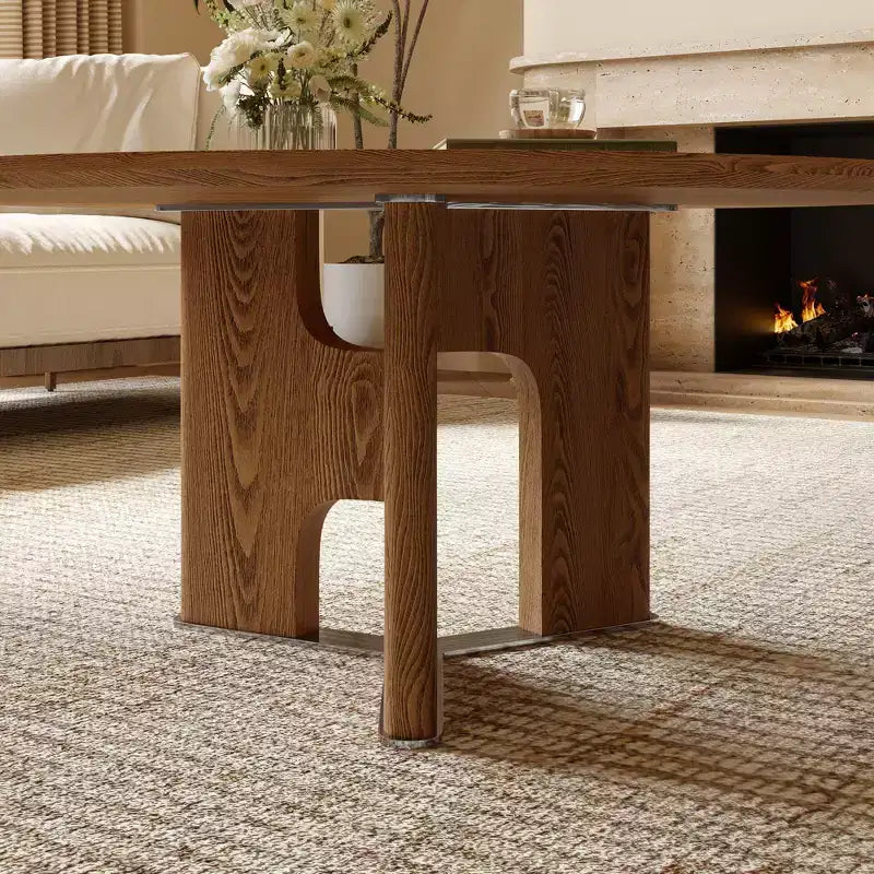 Homy Casa Tavolino rotondo da 80 cm con piano impiallacciato in legno di frassino per soggiorno o salotto, noce