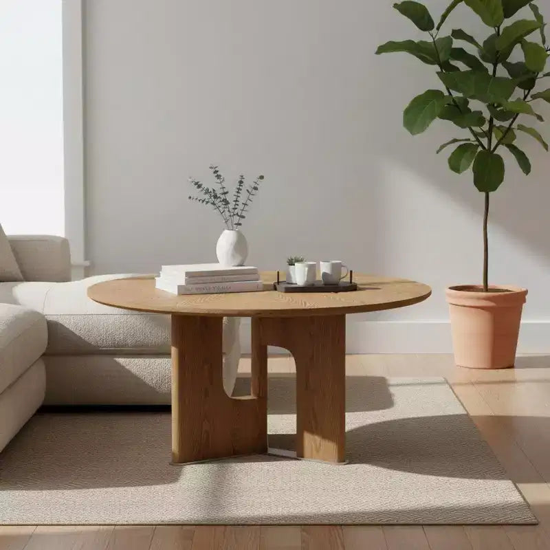 Homy Casa Tavolino rotondo da 80 cm con piano impiallacciato in legno di frassino per soggiorno o salotto, noce