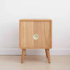 Comodino in puro rovere massiccio con 2 cassetti, mobiletto in legno con frontali in rattan, tavolino laterale minimalista - Panipeachy