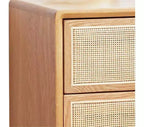 Comodino in puro rovere massiccio con 2 cassetti, mobiletto in legno con frontali in rattan, tavolino laterale minimalista - Panipeachy