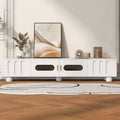 Modern TV Stand with Glass Door for 80 TV, Media Console Table with Storage, TV Storage Cabinet with Solid Wood Legs for Living room, White