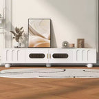 Modern TV Stand with Glass Door for 80 TV, Media Console Table with Storage, TV Storage Cabinet with Solid Wood Legs for Living room, White