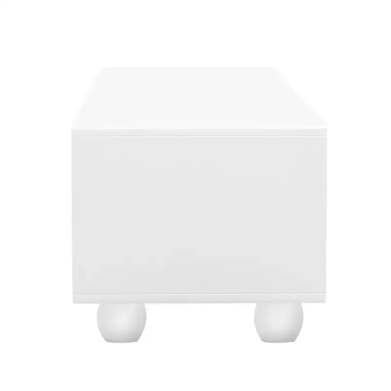 Mobile TV moderno con anta in vetro per TV da 80", consolle multimediale con vani portaoggetti, mobile TV con gambe in legno massello per soggiorno, bianco