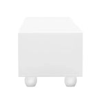 Mobile TV moderno con anta in vetro per TV da 80", consolle multimediale con vani portaoggetti, mobile TV con gambe in legno massello per soggiorno, bianco