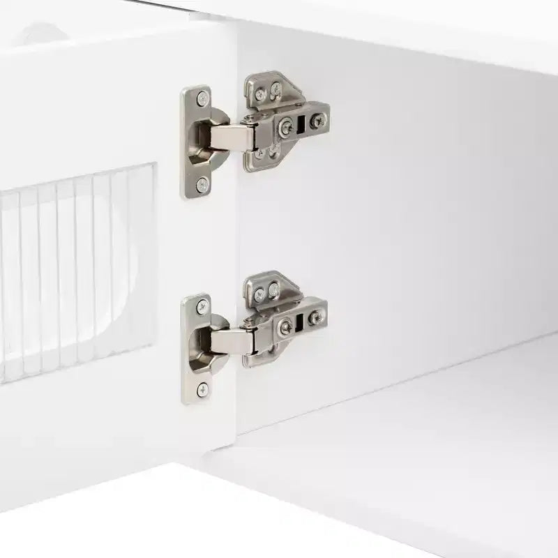 Mobile TV moderno con anta in vetro per TV da 80", consolle multimediale con vani portaoggetti, mobile TV con gambe in legno massello per soggiorno, bianco