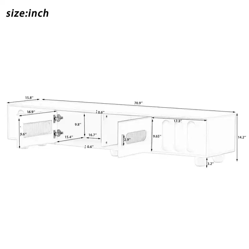 Mobile TV moderno con anta in vetro per TV da 80", consolle multimediale con vani portaoggetti, mobile TV con gambe in legno massello per soggiorno, bianco