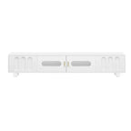 Mobile TV moderno con anta in vetro per TV da 80", consolle multimediale con vani portaoggetti, mobile TV con gambe in legno massello per soggiorno, bianco