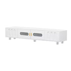 Mobile TV moderno con anta in vetro per TV da 80", consolle multimediale con vani portaoggetti, mobile TV con gambe in legno massello per soggiorno, bianco