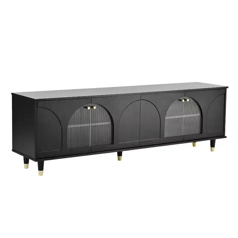 Mobile TV con ante in vetro per TV da 78", console multimediale in legno con ante ad arco, centro di intrattenimento con ripiani regolabili