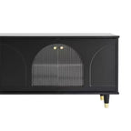 Mobile TV con ante in vetro per TV da 78", console multimediale in legno con ante ad arco, centro di intrattenimento con ripiani regolabili