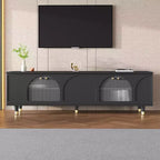 Mobile TV con ante in vetro per TV da 78", console multimediale in legno con ante ad arco, centro di intrattenimento con ripiani regolabili