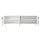 Mobile TV con ante in vetro per TV da 78", console multimediale in legno con ante ad arco, centro di intrattenimento con ripiani regolabili