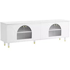 Mobile TV con ante in vetro per TV da 78", console multimediale in legno con ante ad arco, centro di intrattenimento con ripiani regolabili