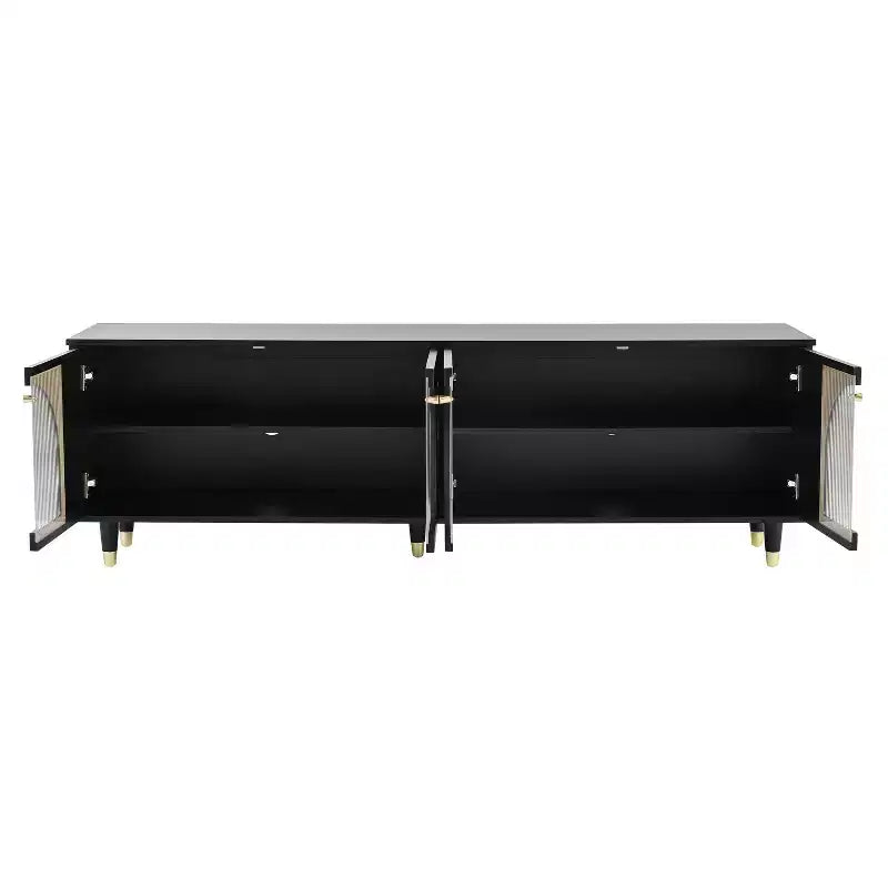 Mobile TV con ante in vetro per TV da 78", console multimediale in legno con ante ad arco, centro di intrattenimento con ripiani regolabili
