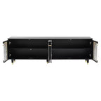 Mobile TV con ante in vetro per TV da 78", console multimediale in legno con ante ad arco, centro di intrattenimento con ripiani regolabili