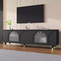 TV Stand with Glass Doors for 78 TV, Wood Media Console with Arched Cabinet Doors, Entertainment Center with Adjustable Shelves