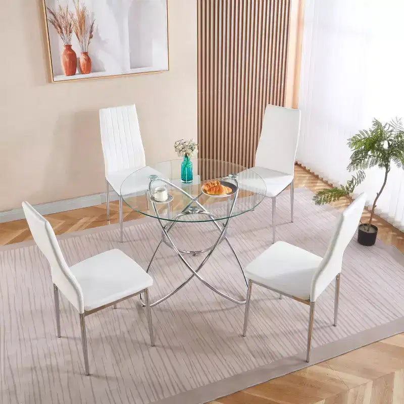 Tavolino da divano con gamba in metallo e vetro temperato, moderno tavolo salvaspazio per cucina, soggiorno, ufficio, balcone