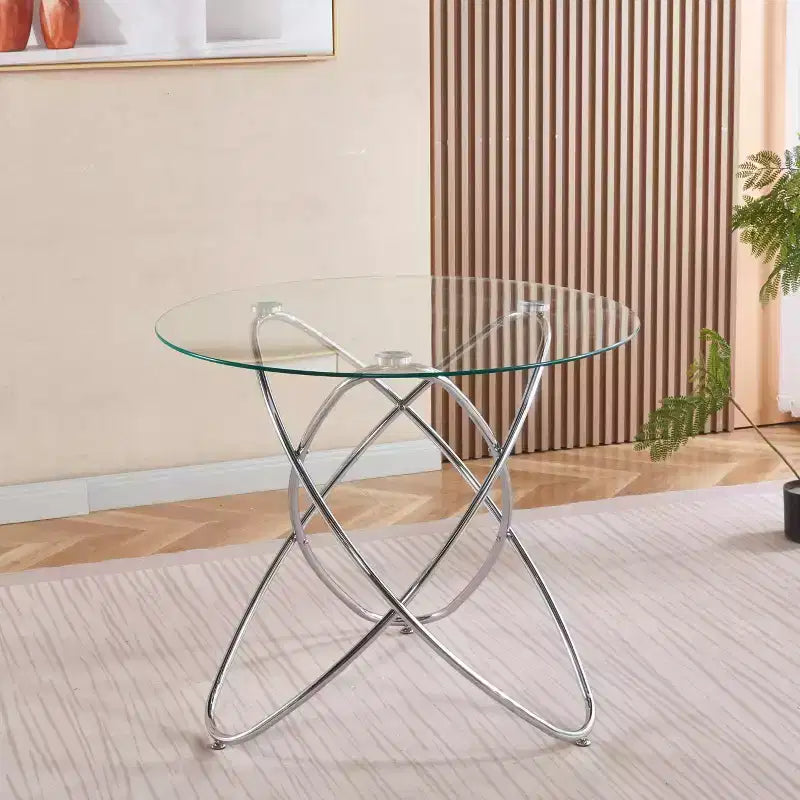 Tavolino da divano con gamba in metallo e vetro temperato, moderno tavolo salvaspazio per cucina, soggiorno, ufficio, balcone