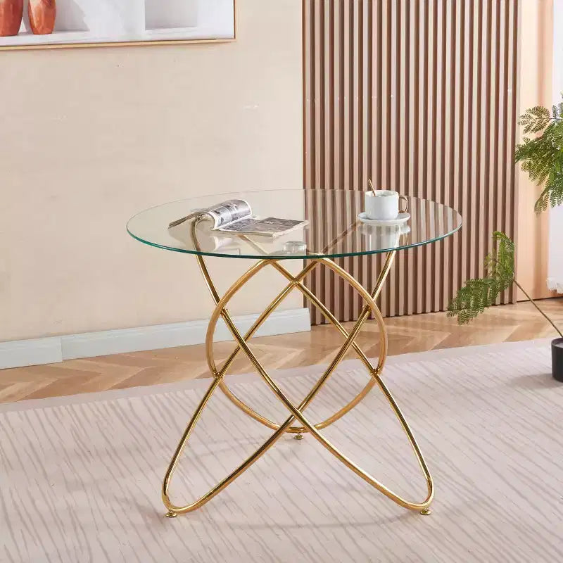 Sofa End Table with Metal Leg and Tempered Glass, Modern Space Saving Kitchen Table for Living Room Office Balcony