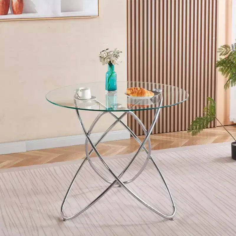 Tavolino da divano con gamba in metallo e vetro temperato, moderno tavolo salvaspazio per cucina, soggiorno, ufficio, balcone